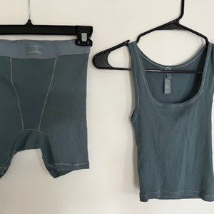 SKIMS Kyanite Ribbed Blue/Green Tank Top & Boxer Short